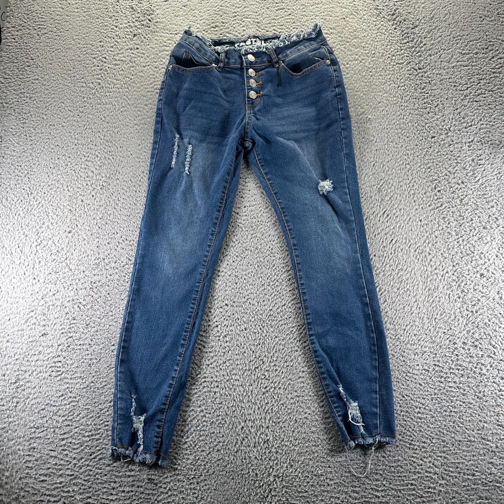 Pastel Jeans Womens 9 Blue Cotton Denim Skinny Button Fly Distressed Stretch‎